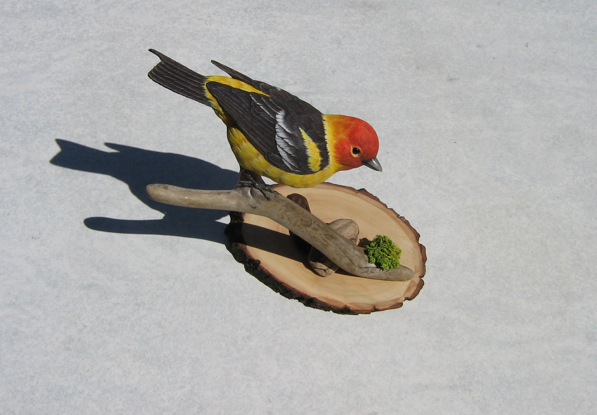Woodcarving of a Western Tanager